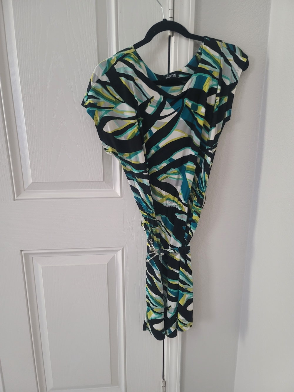 Apt. 9 Black, Green & Teal Abstract Cap-Sleeve Mini Dress